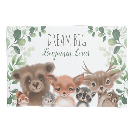 Dream Big Woodland Forest Animals Baby Boy Nursery Kussensloop (Voorkant)