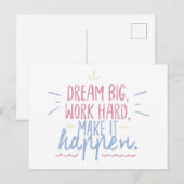 Dream Big Work Hard Motivation Gift Briefkaart Quo (Voorkant / Achterkant)