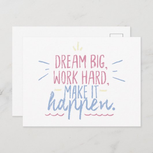 Dream Big Work Hard Motivation Gift Briefkaart Quo (Voorkant / Achterkant)