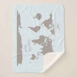 Dream Big World Traveller Blue Gepersonaliseerde b Sherpa Deken