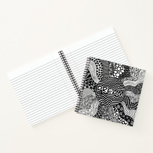 Dream Black en White Mandala Square notebook Notitieboek (Binnen)