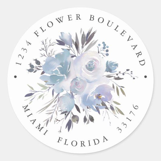 Dream Blue | Bruiloft Botanische retour adres Ronde Sticker (Voorkant)
