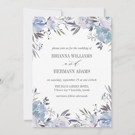 Dream Blue | Fancy bruiloft met bloemen Kaart (Voorkant)