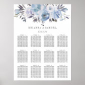 Dream Blue Floral Wedding Seating Chart Poster (Voorkant)