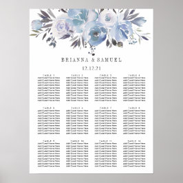 Dream Blue Floral Wedding Seating Chart Poster