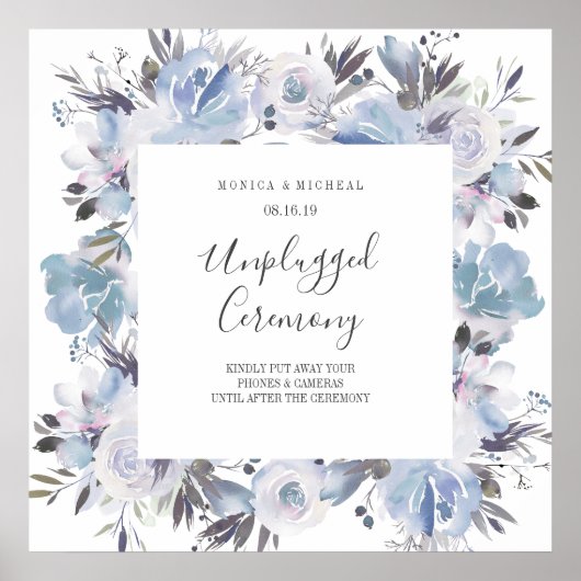 Dream Blue Square Unplugged Wedding Ceremony Sign Poster (Voorkant)