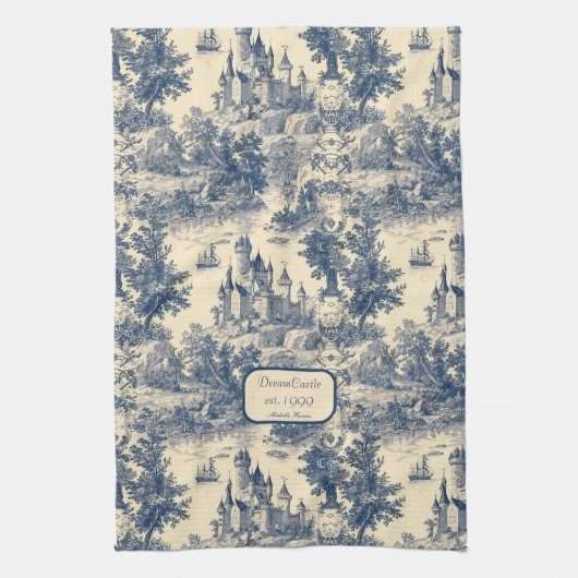Dream Castle Classic Blue en Ivory Toile de Jouy Theedoek (Verticaal)