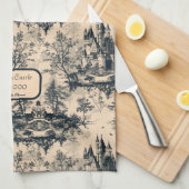 Dream Castle Midnight en Ivory Toile de Jouy Theedoek (Quarter Fold)