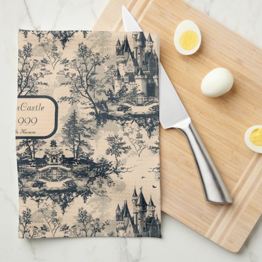 Dream Castle Midnight en Ivory Toile de Jouy Theedoek (Quarter Fold)