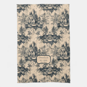 Dream Castle Midnight en Ivory Toile de Jouy Theedoek