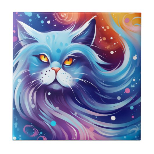 Dream Cat Abstracte wereld van kleuren Tegeltje (Voorkant)
