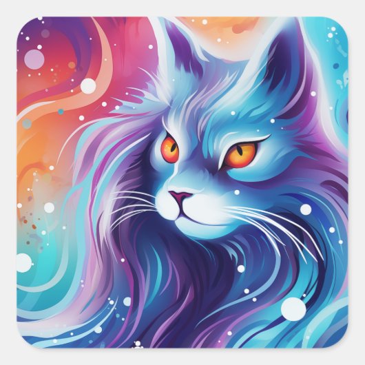 Dream Cat Abstracte wereld van kleuren Vierkante Sticker (Voorkant)