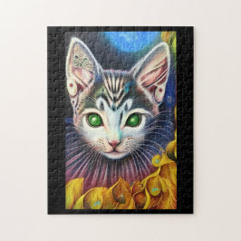 Dream cat groene ogen fantasie gouden veren veren legpuzzel