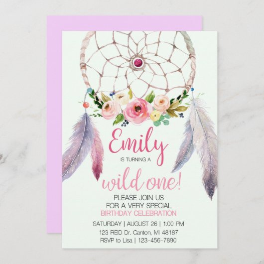 Dream Catcher 1st Birthday Kaart (Voorkant / Achterkant)