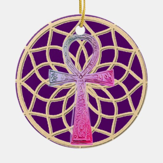 Dream Catcher Ankh Keramisch Ornament (Voorkant)