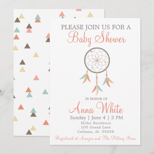 Dream Catcher Baby shower Invitation Kaart (Voorkant / Achterkant)