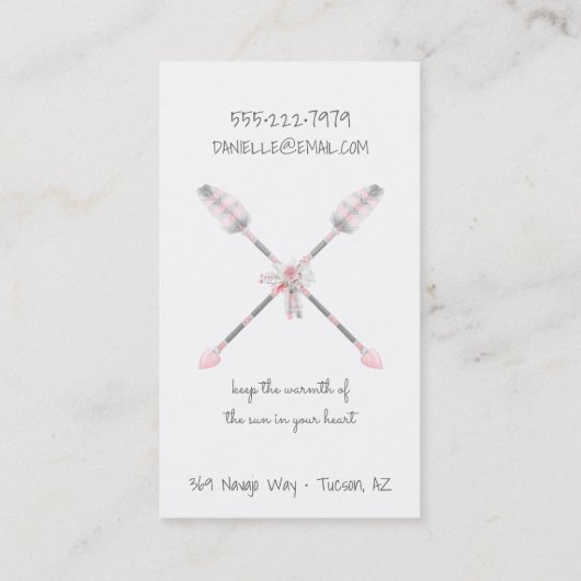 Dream Catcher Boho Arrows Feathers Pink Grey Visitekaartje (Achterkant)