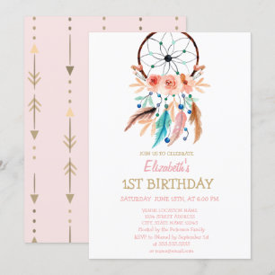 Dream Catcher, Boho Birthday Uitnodiging