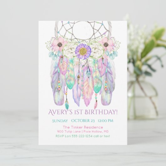Dream Catcher Boho Feathers Arrows Invitation Kaart (Staand voorkant)