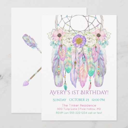 Dream Catcher Boho Feathers Arrows Invitation Kaart (Voorkant / Achterkant)