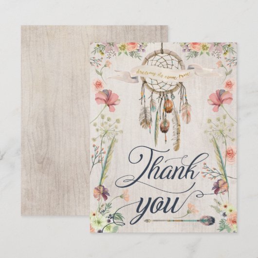 Dream Catcher Boho Floral schreef Bedankt kaarten (Voorkant / Achterkant)