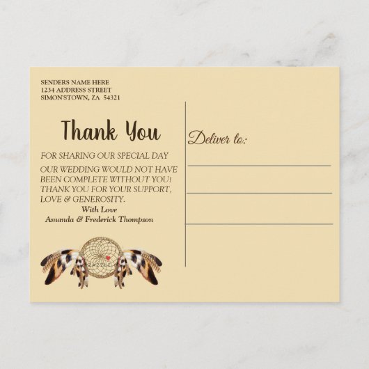 Dream Catcher dank u Aankondigingskaart (Achterkant)