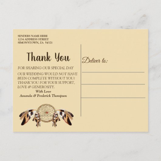 Dream Catcher dank u Aankondigingskaart (Achterkant)