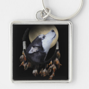 Dream catcher en blue eyed Husky Sleutelhanger