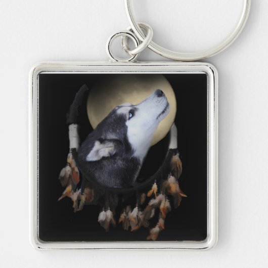 Dream catcher en blue eyed Husky Sleutelhanger (Voorkant)