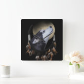 Dream catcher en blue eyed Husky Vierkante Klok (Huis)