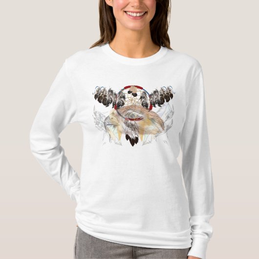 Dream Catcher en Feathers-Hawk Face Shirt (breed) (Voorkant)