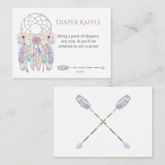Dream Catcher Feathers Pastels Diaper Raffle Informatiekaartje (Voorkant / Achterkant)