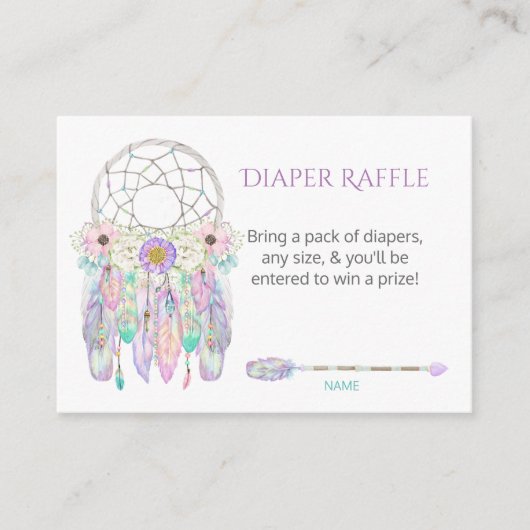 Dream Catcher Feathers Pastels Diaper Raffle Informatiekaartje (Voorkant)