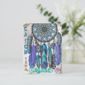 Dream catcher met een magische vogel turquoise ver briefkaart (Staand voorkant)