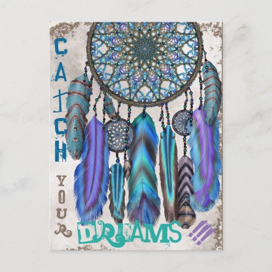 Dream catcher met een magische vogel turquoise ver briefkaart (Voorkant)