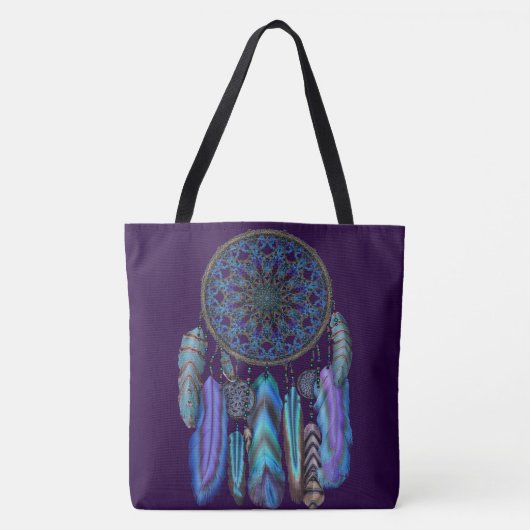Dream catcher met een magische vogel turquoise ver tote bag (Voorkant)