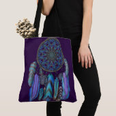 Dream catcher met een magische vogel turquoise ver tote bag (Dichtbij)
