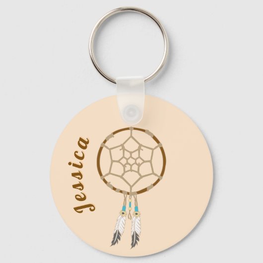 Dream Catcher met veren en Turquoise Beads Sleutelhanger (Voorkant)