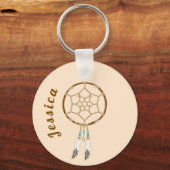 Dream Catcher met veren en Turquoise Beads Sleutelhanger (Voorkant)