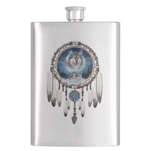 Dream Catcher met wolf achtergrond Flacon (Voorkant)