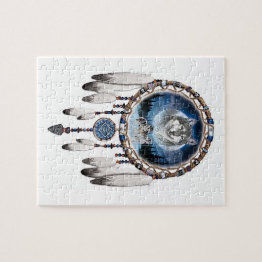 Dream Catcher met wolf achtergrond Legpuzzel (Horizontaal)