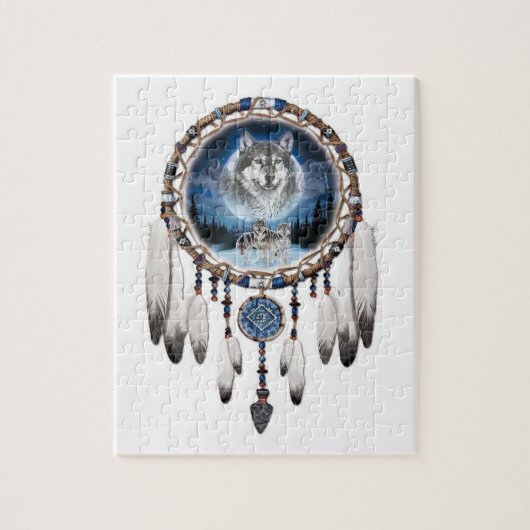 Dream Catcher met wolf achtergrond Legpuzzel (Verticaal)