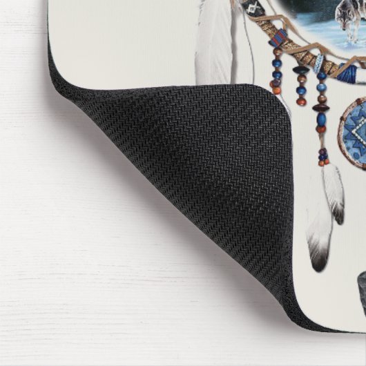 Dream Catcher met wolf achtergrond Muismat (Hoek)