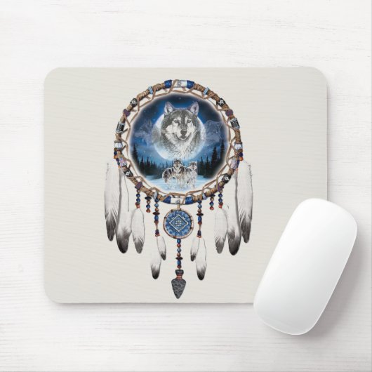 Dream Catcher met wolf achtergrond Muismat (Met muis)