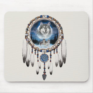 Dream Catcher met wolf achtergrond Muismat