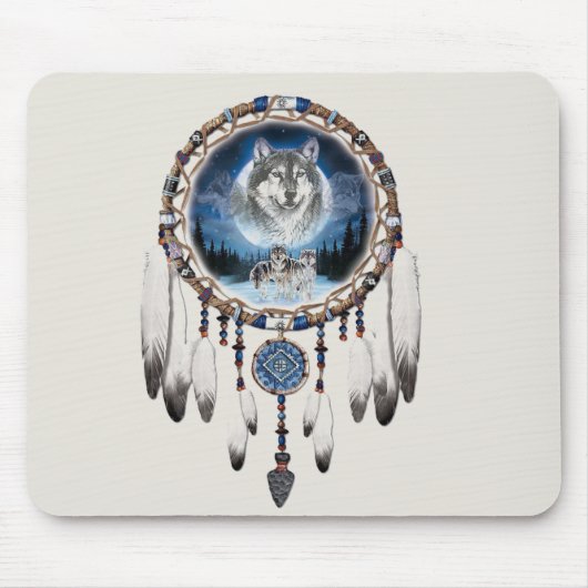Dream Catcher met wolf achtergrond Muismat (Voorkant)