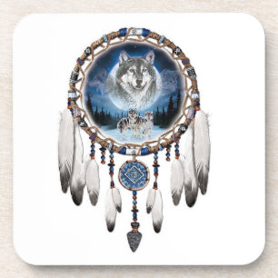 Dream Catcher met wolf achtergrond Onderzetter