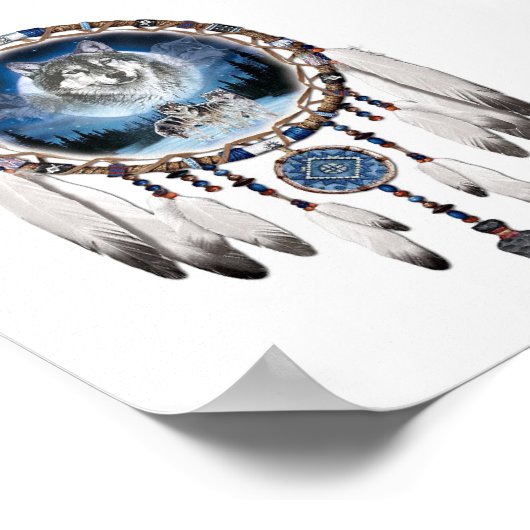 Dream Catcher met wolf achtergrond Poster (Hoek)