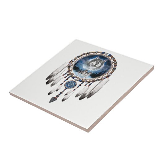 Dream Catcher met wolf achtergrond Tegeltje (Zijkant)