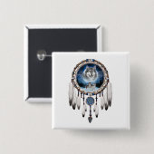 Dream Catcher met wolf achtergrond Vierkante Button 5,1 Cm (Voorkant /achterkant)